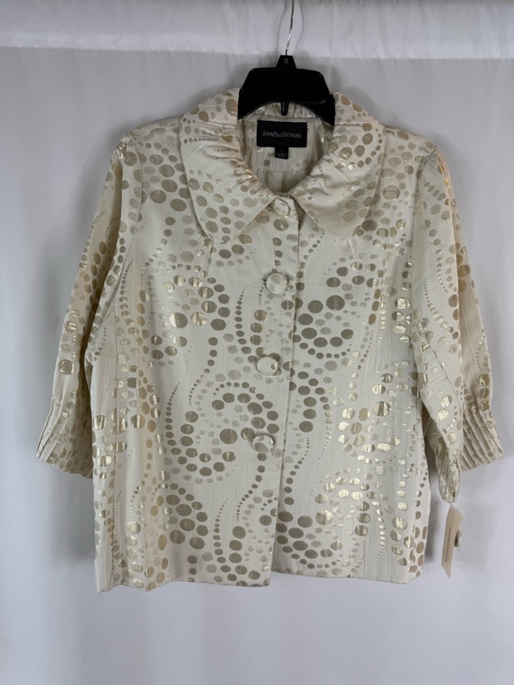 NWT JohnPaulRichard Cream Jacket with Metallic Gold Dot Pattern size L